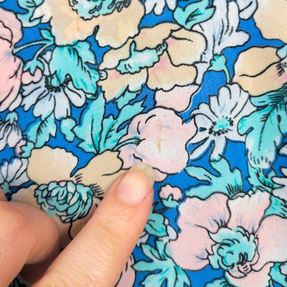 Vintage 80s Blue Multi Floral Print Peplum Wiggle Dress - Picture 7 of 9